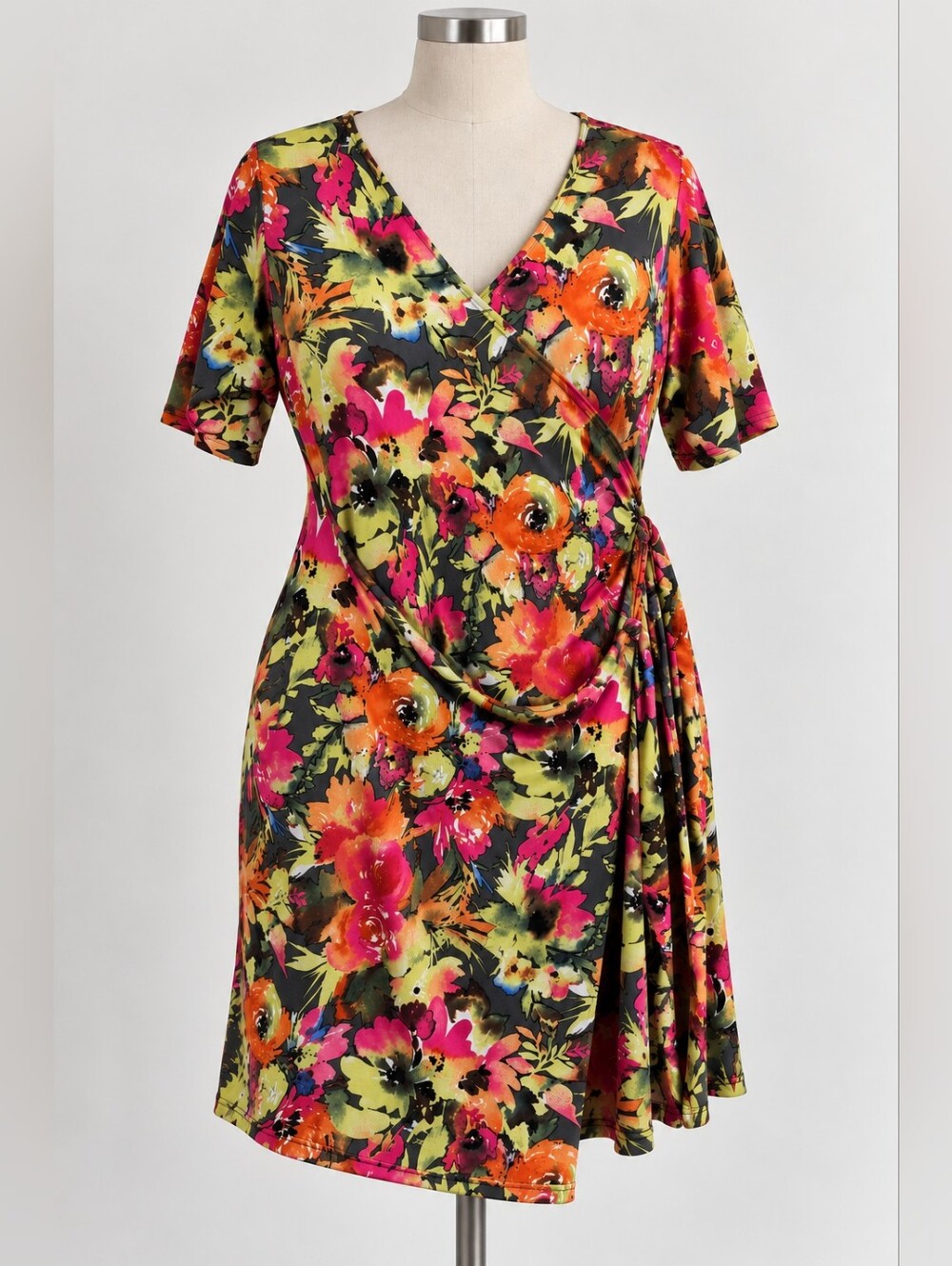 Floral Wrap Midi Dress Multicolor Size XXL